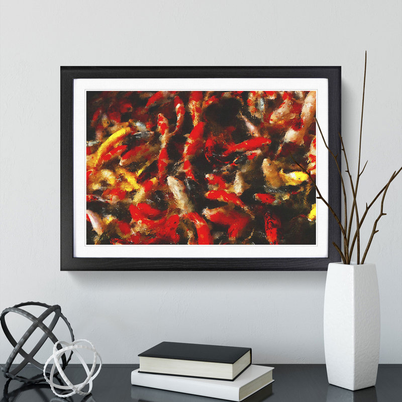 Many Fish - Picture Frame Painting, 36cm H x 48cm W x 2cm D, Black Framed