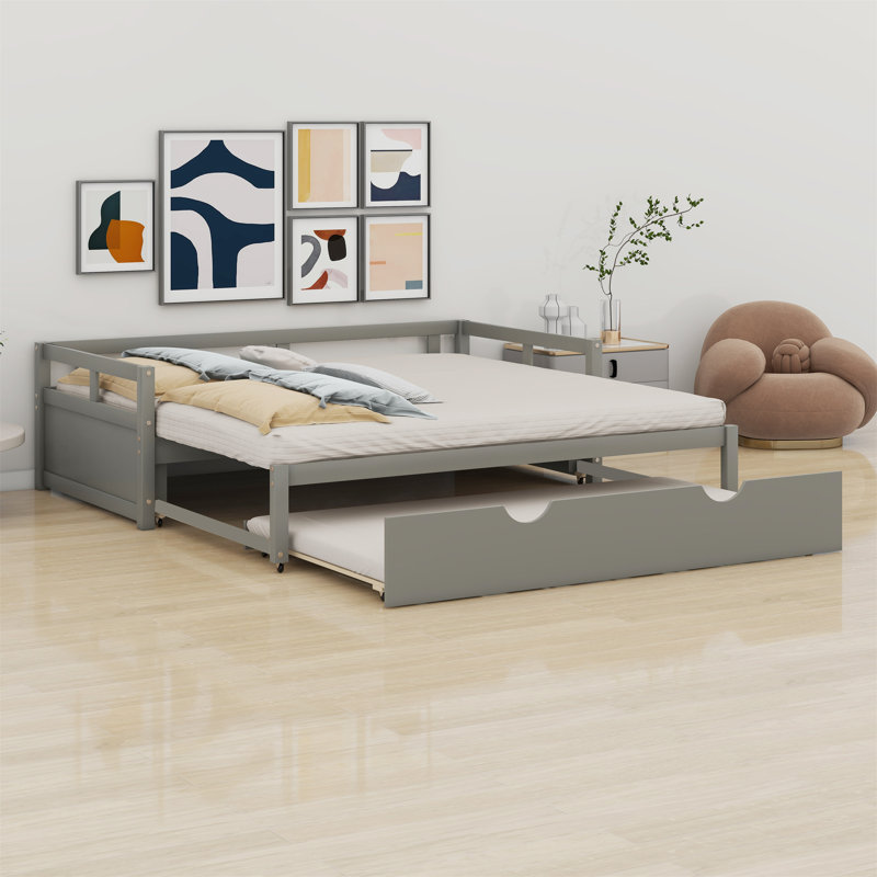 Lit de jour extensible avec couchette, lit de jour en bois avec couchette, Gris
