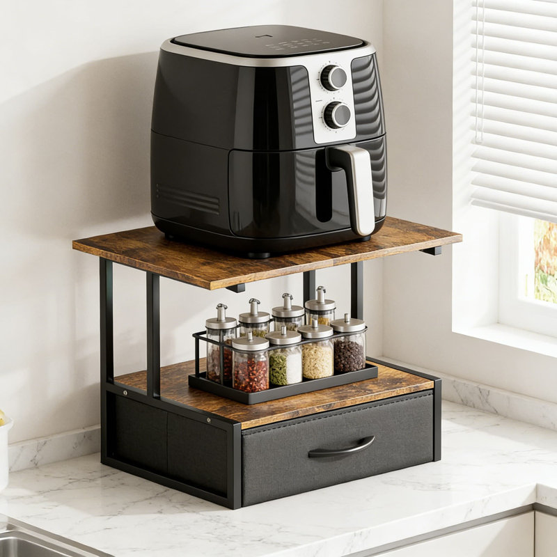 Support d'imprimante pour bureau avec tiroir de rangement, étagère de bureau à 2 niveaux pour bureau à domicile, imprimante 3D, scanneur, fax, étagère de bureau polyvalente robuste