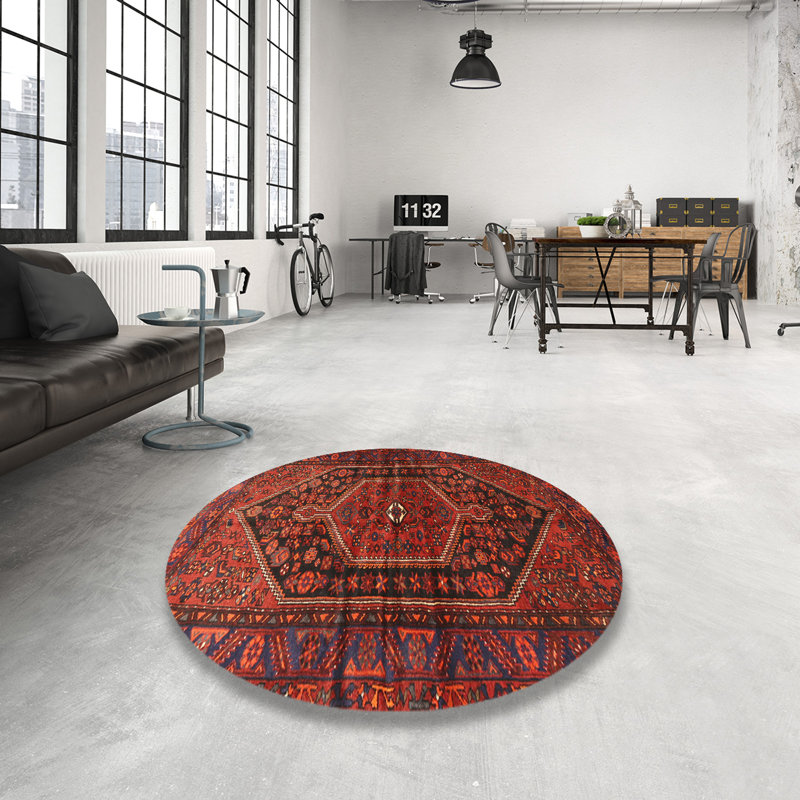 Tapis traditionnel rouge / noir, Rond 4 pi