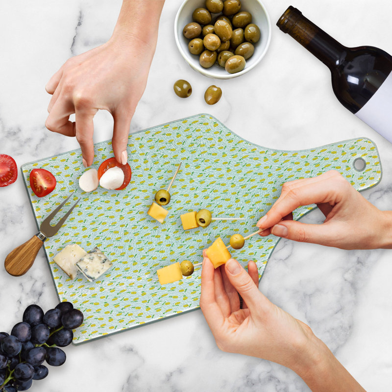 Lemon Print Tempered Glass Rectangular Cutting Board