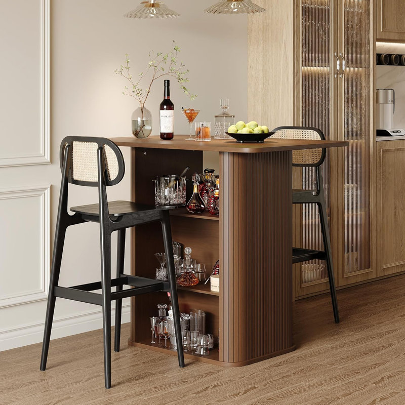 Table îlot de cuisine 43 po à hauteur de comptoir avec rangement à 3 niveaux, Noyer