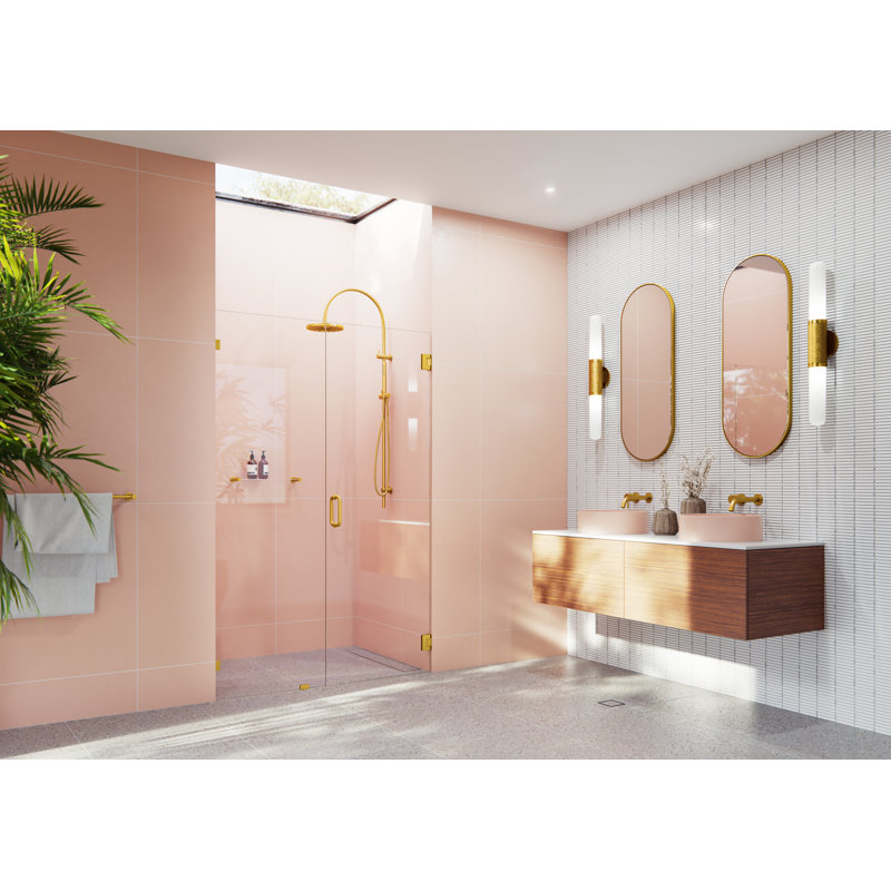 Illume 46.5 in. x 78 in. Fully Frameless Wall Hinge Shower Door, Satin Brass