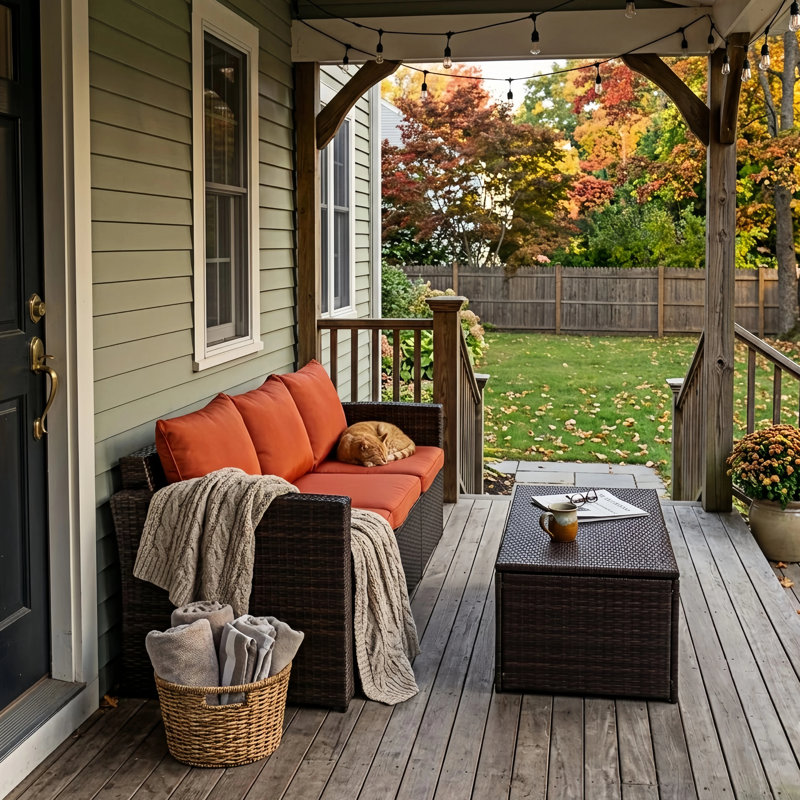 Ensemble de canapé extérieur pour 3 personnes, Orange, Cushion(s)