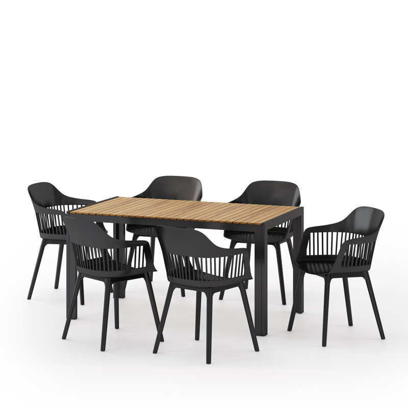 Currie 6 - Person Acacia Patio Dining Set with Rectangular Table