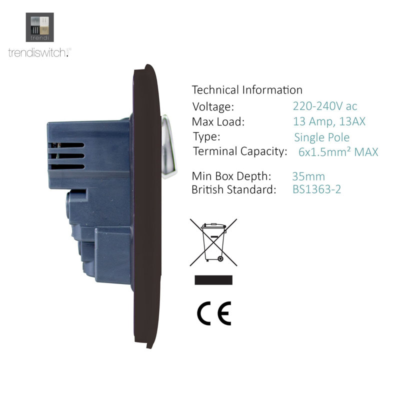 Trendi Switch 2 Gang 4 Port USB 2100mA Plug Socket, Dark Brown