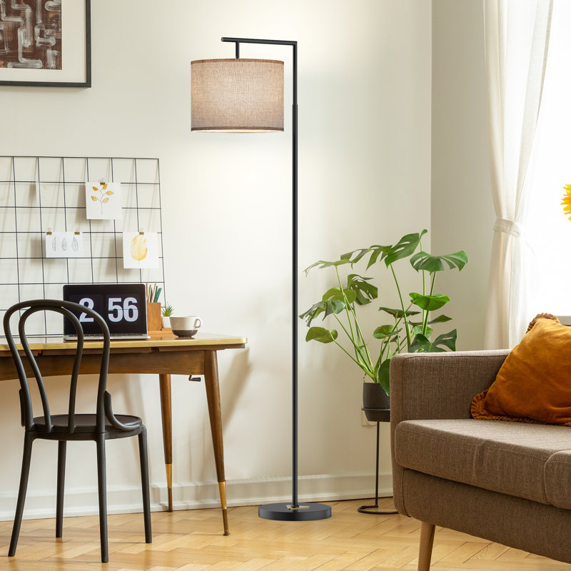 Hogsett 64'' Arched Floor Lamp with Remote and Bulb for Living Room, Bedroom, Gray