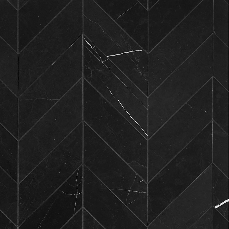 Nero Marquina 3x12 Chevron Honed Marble Tile