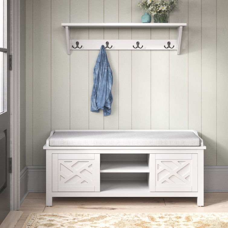 Lund 36" Wide Wall Mount Hall Tree Set With 4 Coat Hooks And A Bench With Storage