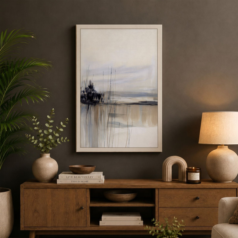 Misty Waterside Scandinavian - Wrapped Canvas, 18x12 - 45.7 x 30.5 cm, Terracotta Border