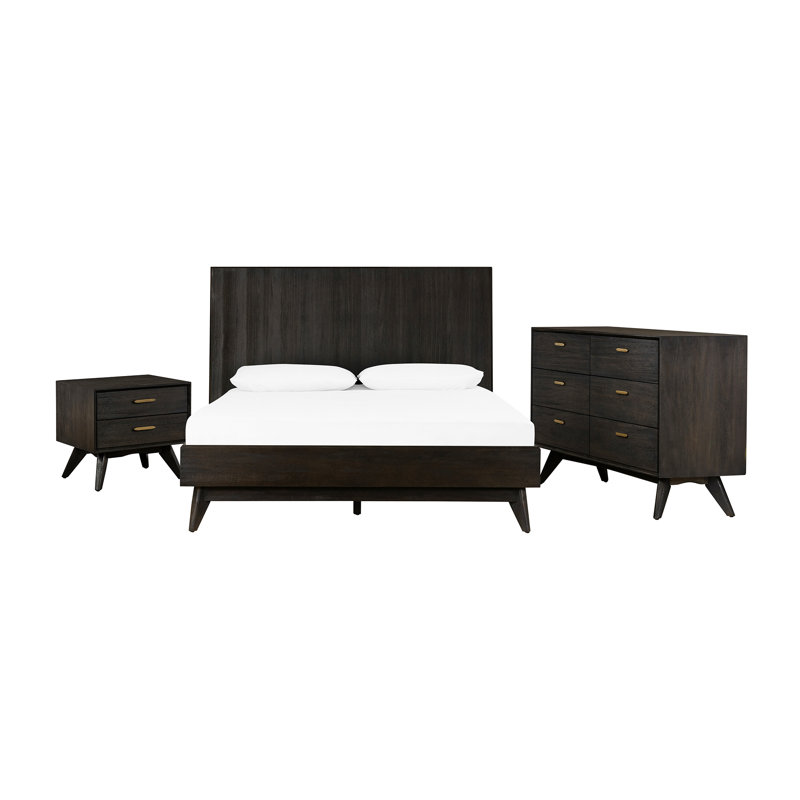Ensemble de chambre avec lit plateforme 4 pièces Njall, Grand, Gris-brun brossé