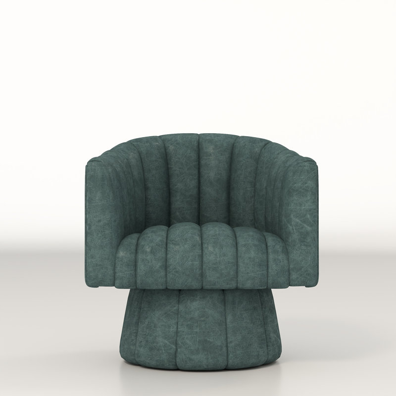 Murrow Upholstered Swivel Barrel Chair, Navy Polyester