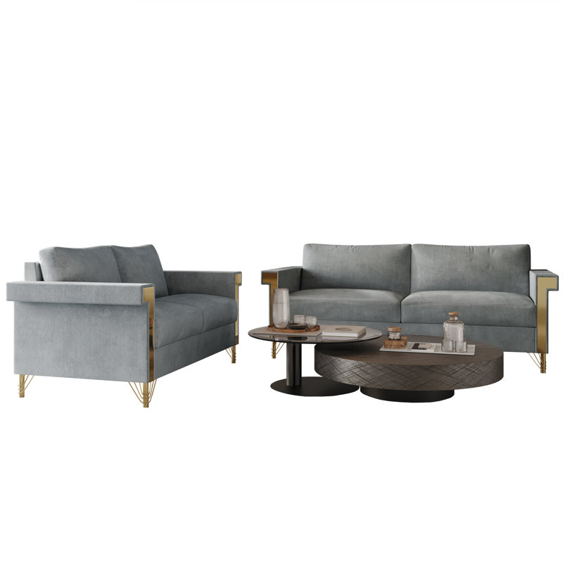 Ensemble de salon en velours 2 pièces Snaresbrook, Velours gris