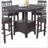 Contemporary Dining Room Counter Height 5Pc Dining Set Round Table W Leaf And 4X Side Chairs Gray Finish Solid Wood
