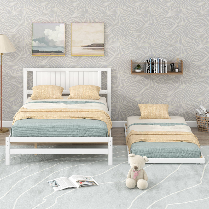 Platform Bed with Trundle, White