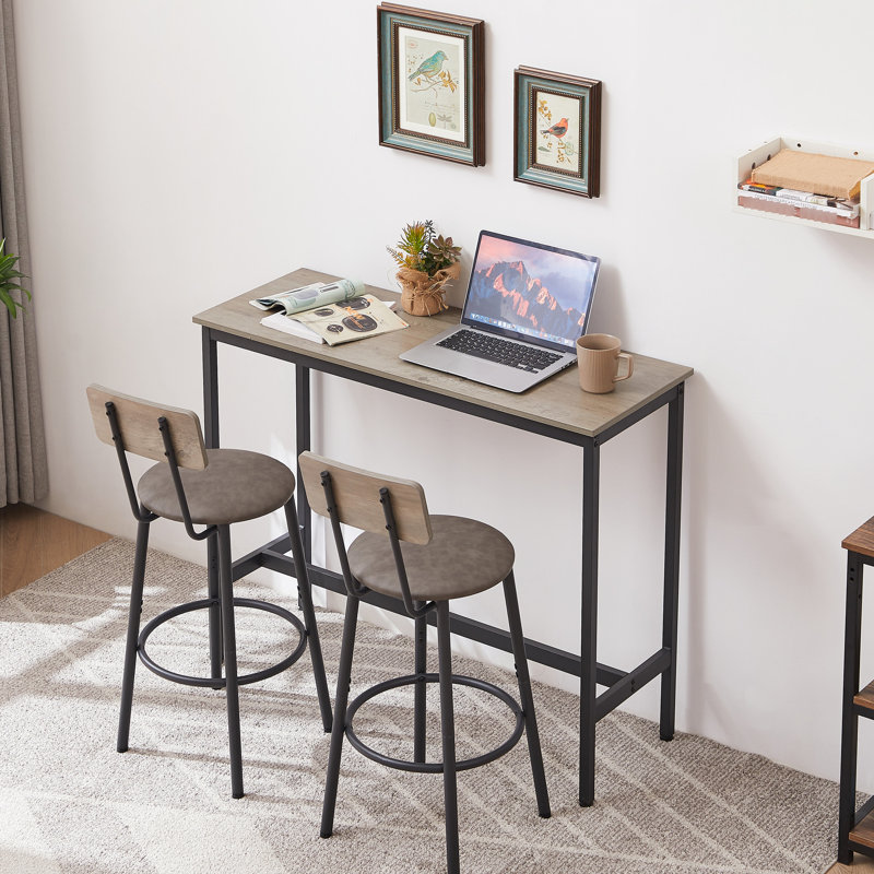 Bar Table Grey, Adjustable Feet Pad, Comfortable Seating Area With Grey Pu Leather Stools - Versatile Use