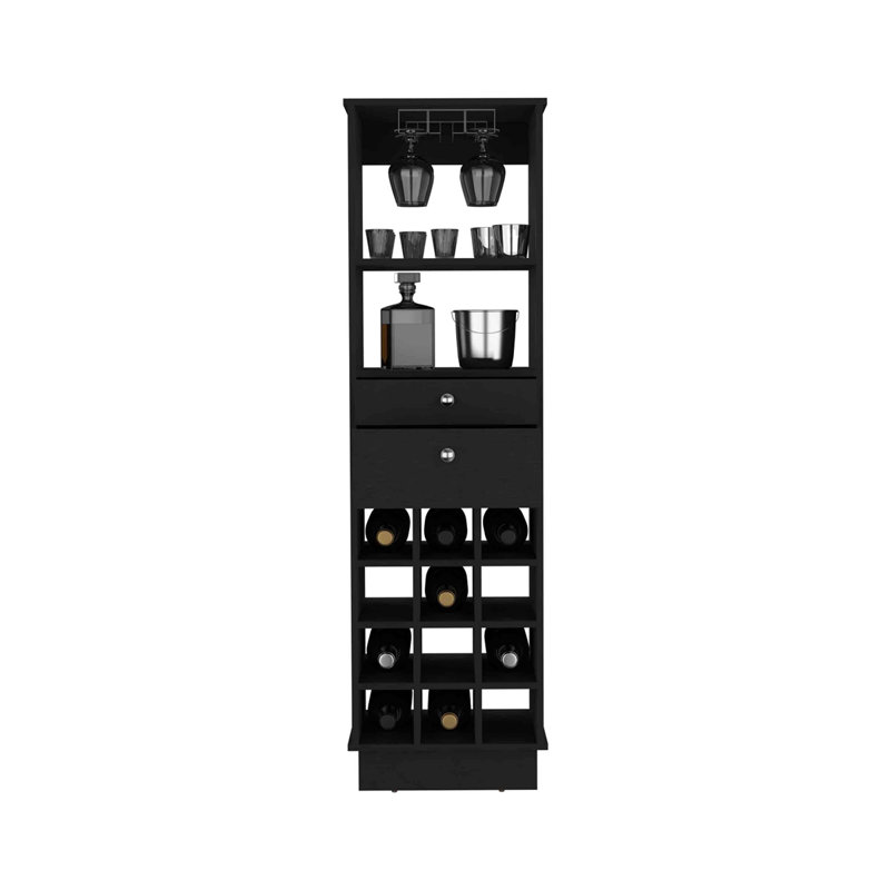 Armoire de bar classique, deux tiroirs, douze porte-bouteilles encastrés