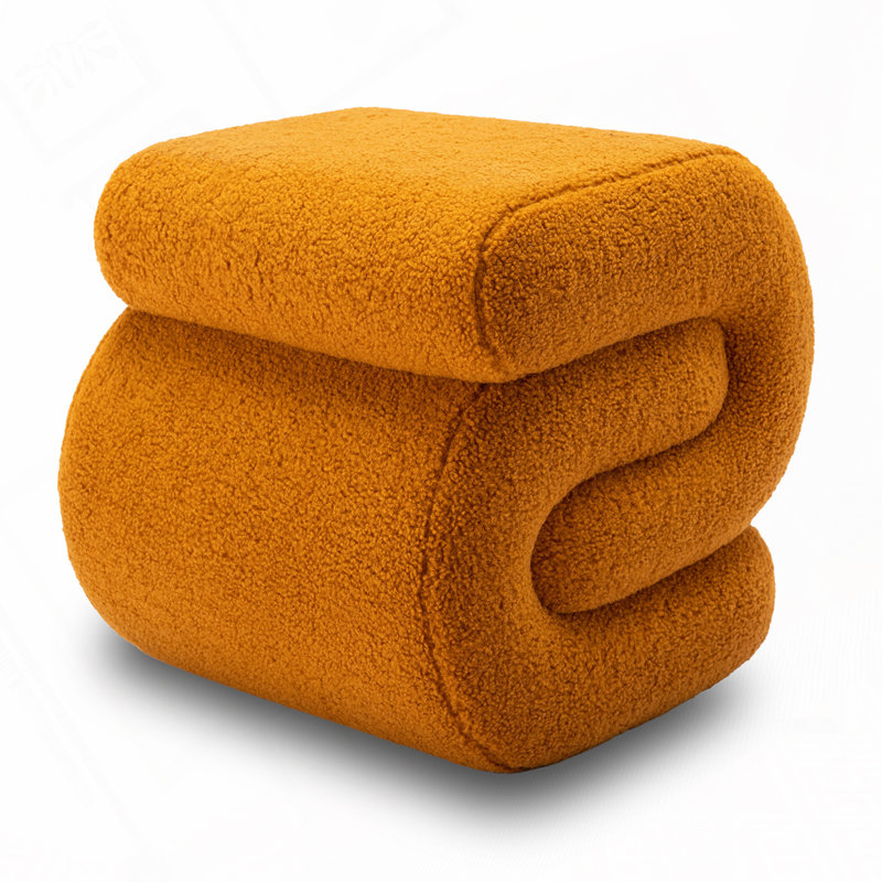 S-shape Ottoman Makeup Stool Footstool, Orange Teddy