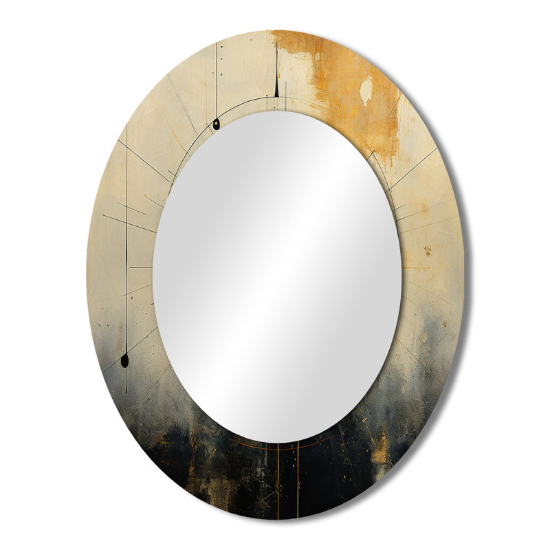 Experiencing Multi-Dimensionality Vintage Gold - Abstract Oval Decorative Mirror On Metal, 43" x 33"