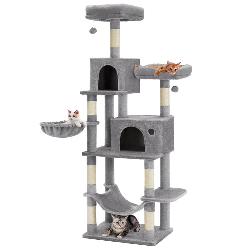 Timmins 78.3" Multi-Level Cat Tree with Cat Scratching Posts, Warm Cat Condo For Indoors, Light Gray/Beige