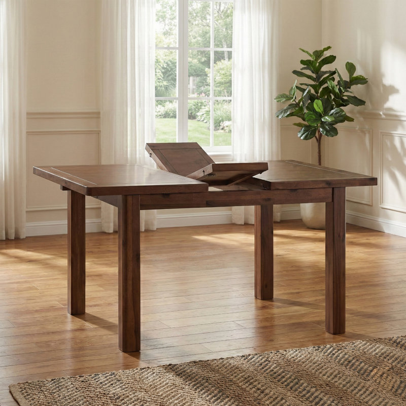Oruada Extendable Acacia Solid Wood Dining Table, Dark Brown