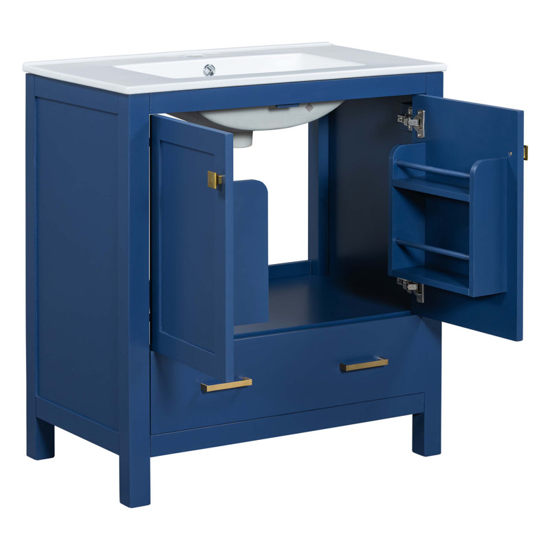 30" Bathroom Vanity with Single Sink, Combo Cabinet Undermount Sink, Bathroom Storage Cabinet with 2 Doors and a Drawer, Soft Closing, Multifunctional Storage, Solid Wood Frame