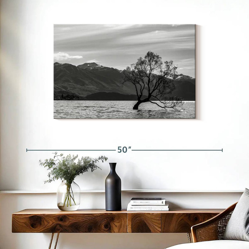Arbre Harnek monochromatique Wanaka Lake, H 24 po x l 36 po