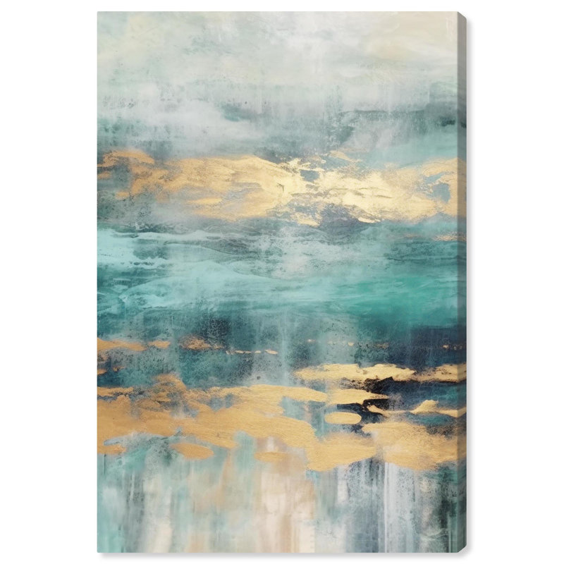 Mermaid Lagoon Abstract Canvas Wall Art in Blue and Green