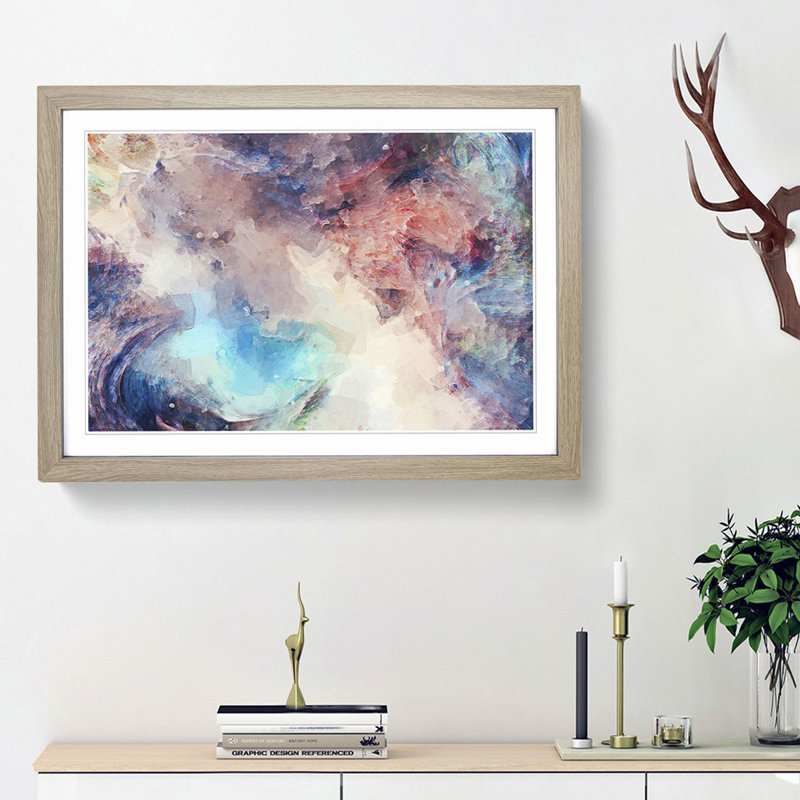 Stormy Times in Abstract - Picture Frame Painting Print, 62cm H x 87cm W x 2cm D, Oak Framed