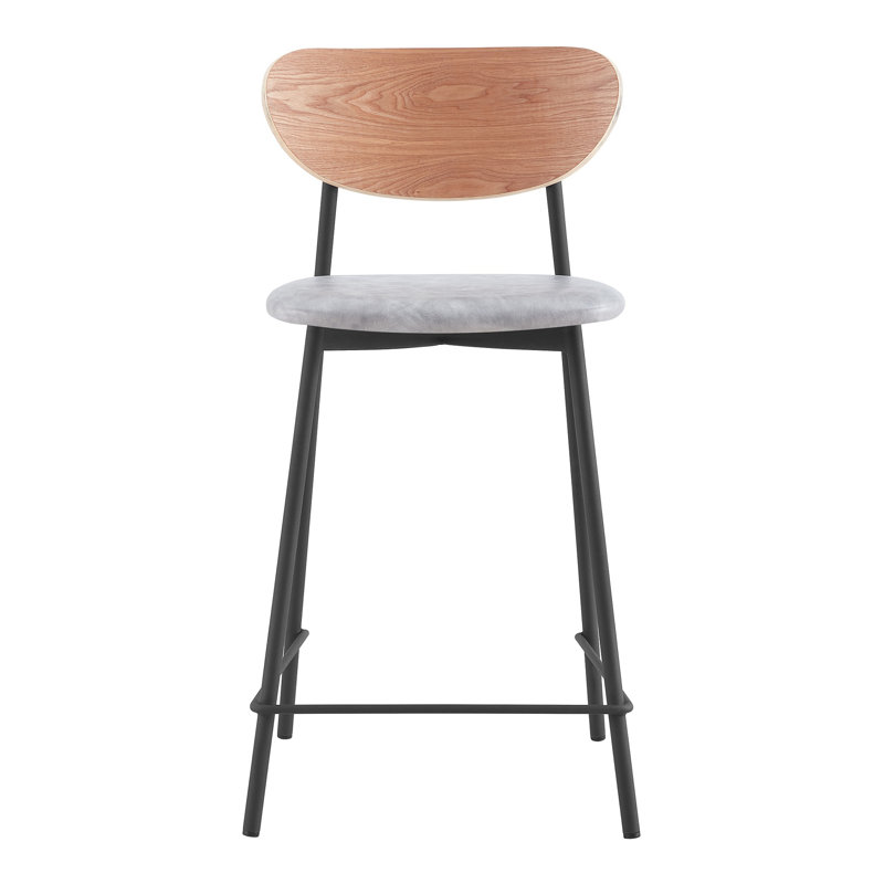 Tabouret de bar et de comptoir, Cuir gris / cadre naturel, Tabouret de comptoir (siège d'une hauteur de 24 p