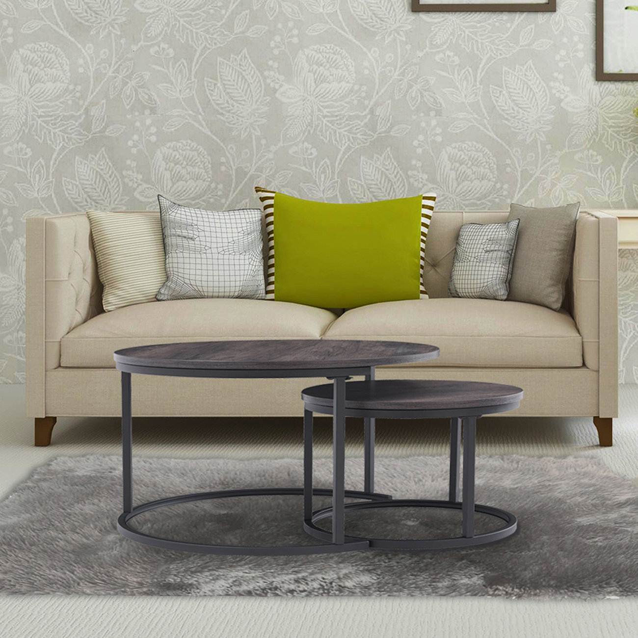 17 Stories Two Nesting Coffee Table Round Coffee Table Dark Wood Top ...