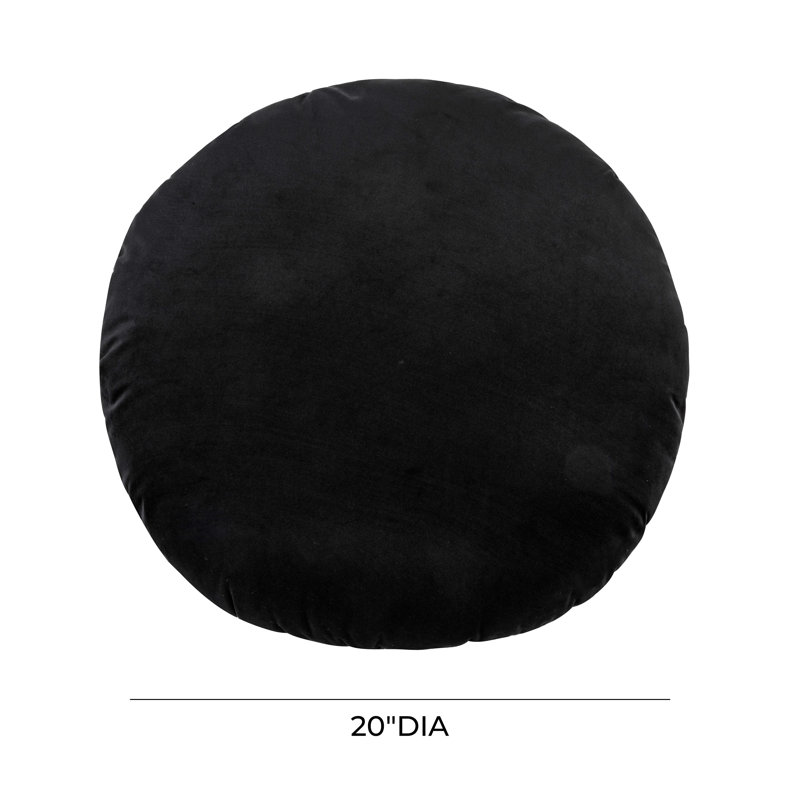 Contemporary 20" Black Velvet Round Decorative Pillow