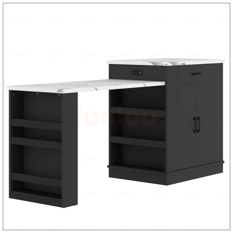Extendable Island Console With Drawers, Double-Door Cabinet, And Open Shelving For Dining And Kitchen Use