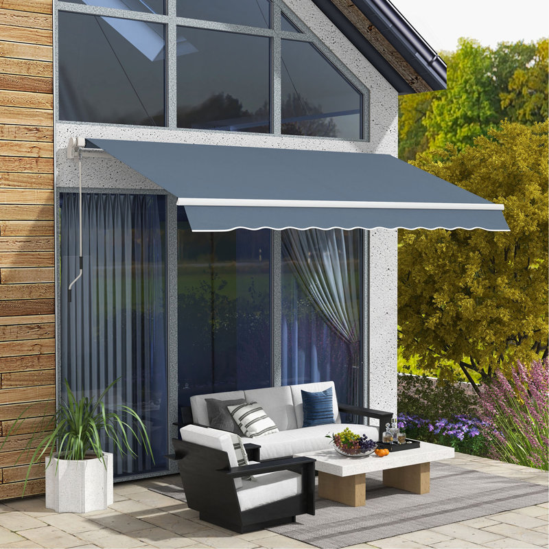 Auvent de terrasse rétractable avec auvent à manivelle 12 po x 10 pi Outsunny, Gris