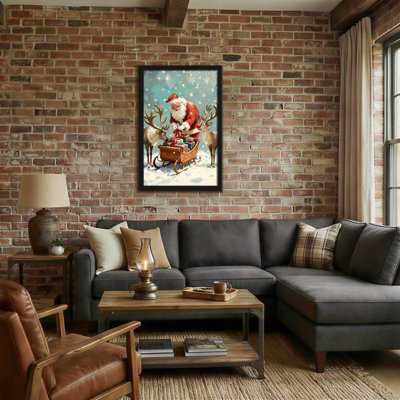 Christmas Santa Claus With Reindeer And Sleigh