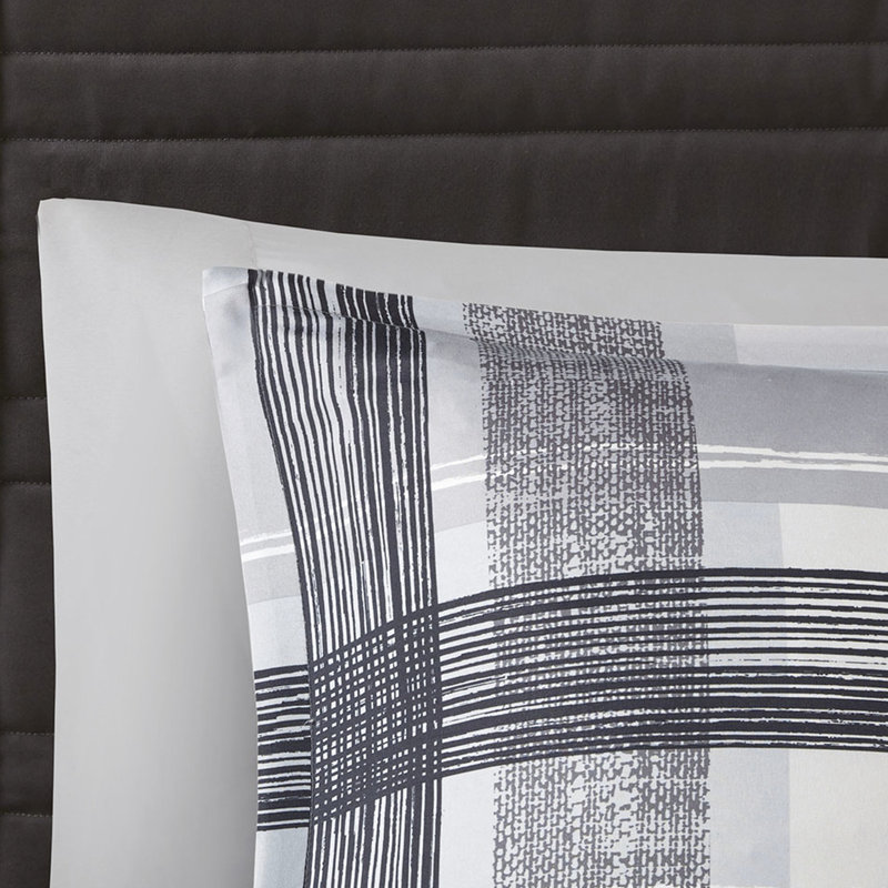 Édredon double / grand écossais - Literie moderne pour chambre à coucher en édredon noir et gris audacieux, taies décoratives, 2 coussins décoratifs