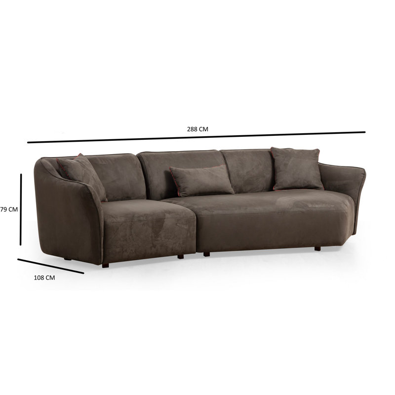 Nathanel Stylish Corner Sofa, Brown, 113.4 x 42.5 x 31.1 inches | Durable Beech Wood & Chipboard Frame | 100% Polyester Fabric, Dry-Cleanable | 28 DNS Soft Foam & Silicone Back Cushion | Elegant Design with Walnut Legs