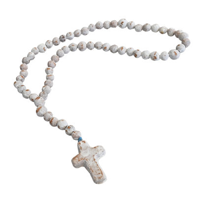 Natural, Hand Fired Clay Rosary With Cross