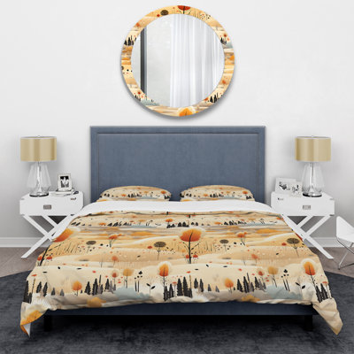 Beige Meadow Flowers Boho Pattern II Duvet Cover