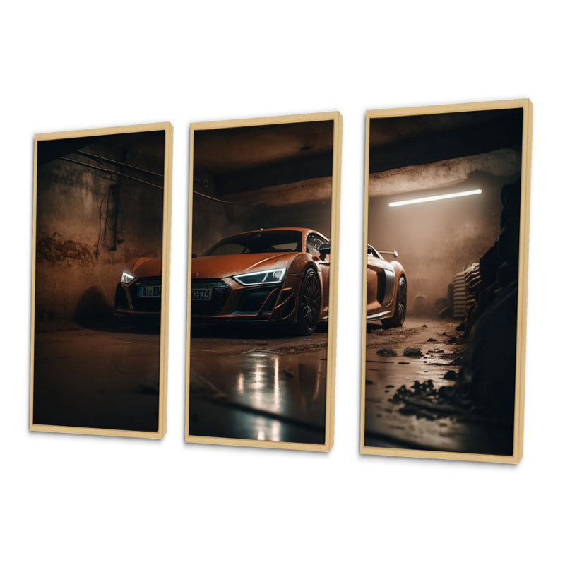 «R 8 Exotic Car», ensemble de 3 reproductions sur toile, Encadré naturel, H 32 po x l 48 po x P 1 po