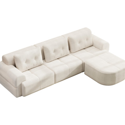 Canapé modulaire modulaire avec méridienne, rembourrage en mousse pleine texture, 3 places pour les réunions de famille, blanc beige, méridienne de 37,83 po de largeur et espace de vie principal, 108,91 po de profondeur, blanc