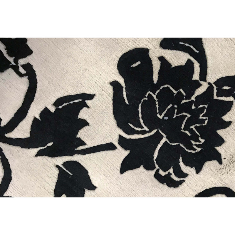 Tapis ivoire et noir noué à la main de haute qualité