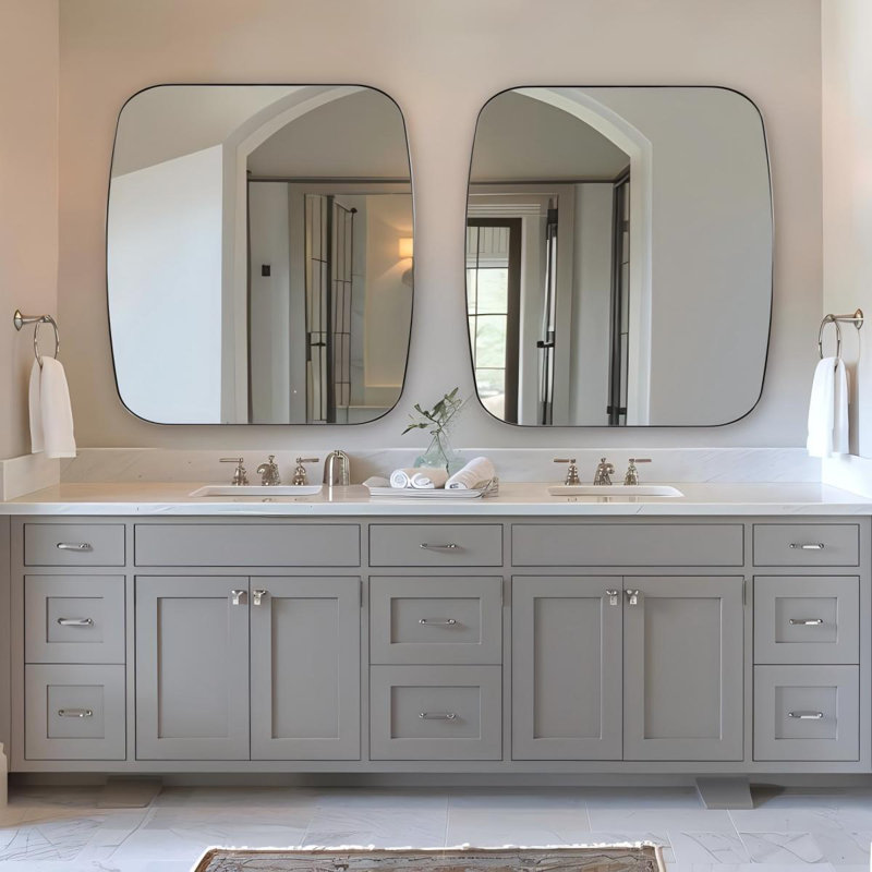 Miroir de salle de bain ovale moderne | Cadre en acier inoxydable, Chrome poli, 36 po x 30 po