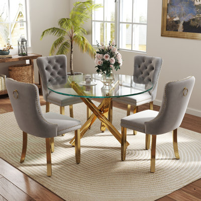5-Piece Round Glass Dining Table Set
