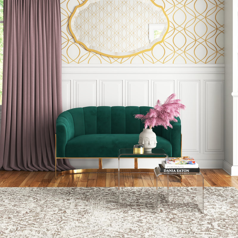 Causeuse en velours Tellico, Velours vert