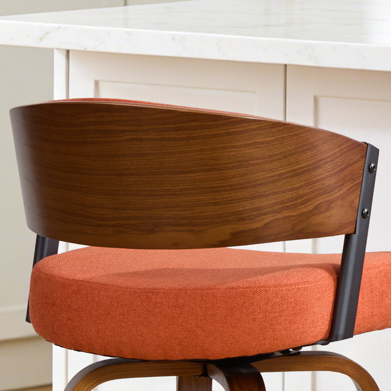 Tabouret de bar pivotant à 360 ° de style Mid-Century courbé moderne avec siège rembourré et dossier ouvert, Orange assombri