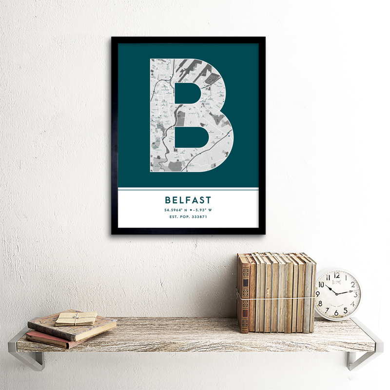 Belfast Northern Ireland United Kingdom City Map Teal - Single Picture Frame Typography