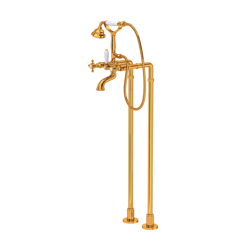 Acqui Floor Mount Tub Filler, Polished Chrome, Metal Cross Handle