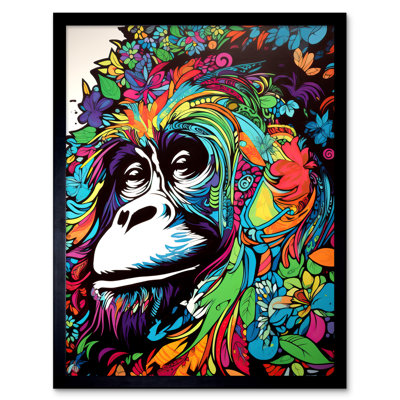 Aldijana Orangutan With Flowers Graffiti Colourful Psychedelic Ape - Single Picture Frame Print