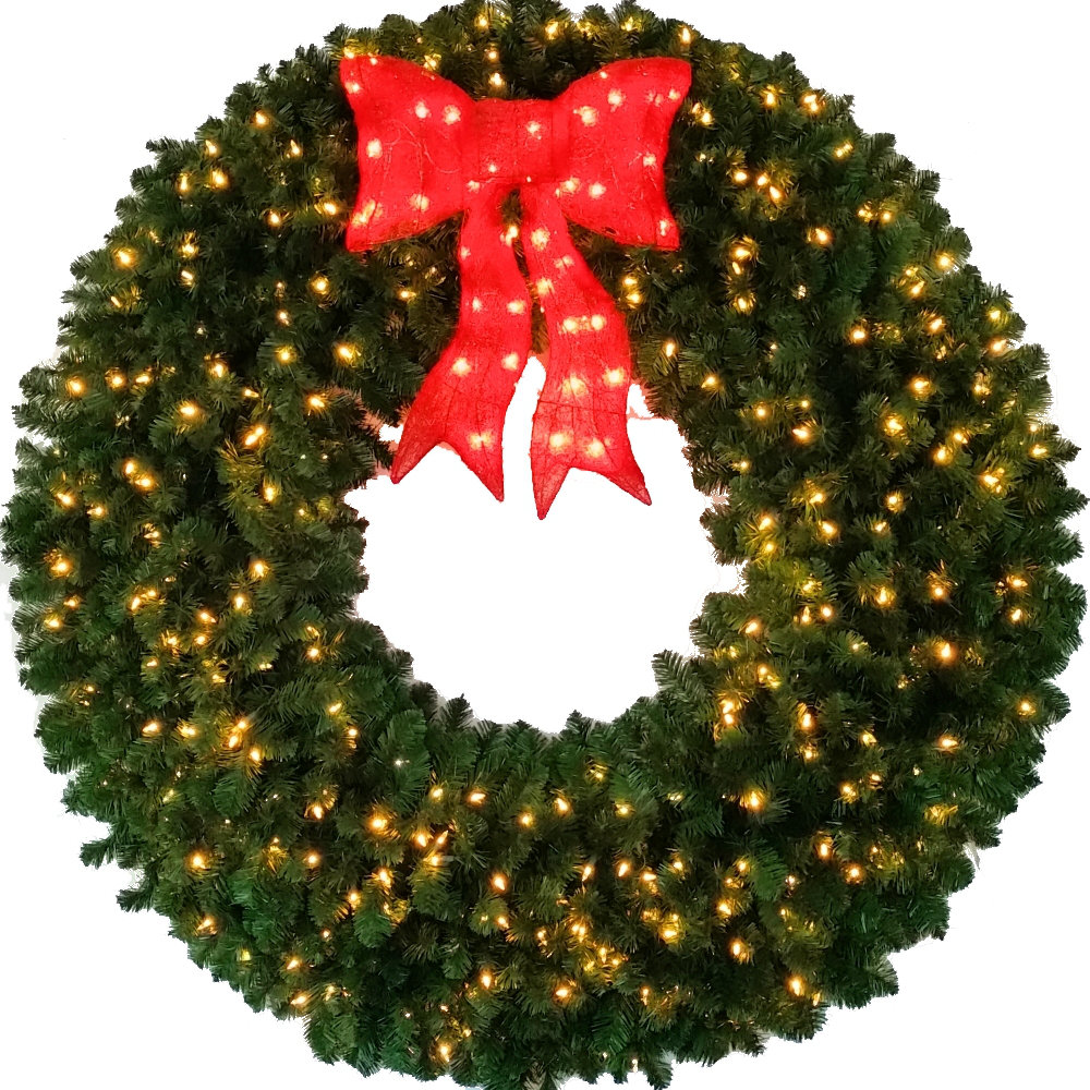 L.E.D. Christmas Wreath With Pre-Lit Red Bow ACWreaths Light
